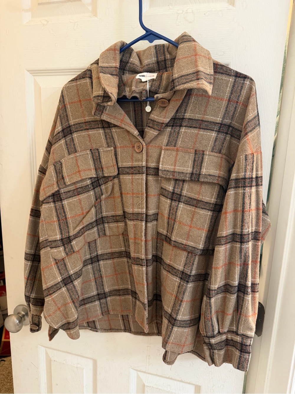 Oversized Plaid Shacket in Beige by Nova Vintage